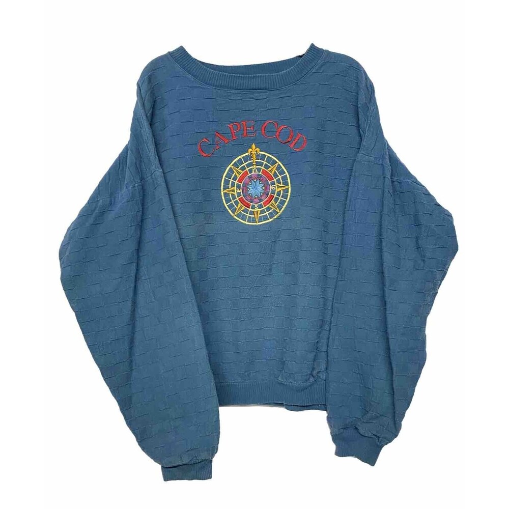Vintage WEK the World Cape Code Embroidered Nautical Compass Long Slv Shirt 2XL